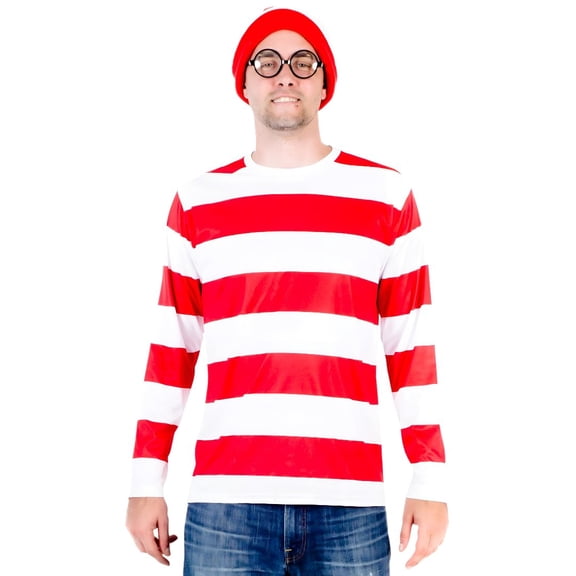 Where's Waldo Shirt Hat and Glasses Deluxe Halloween Costume Cosplay
