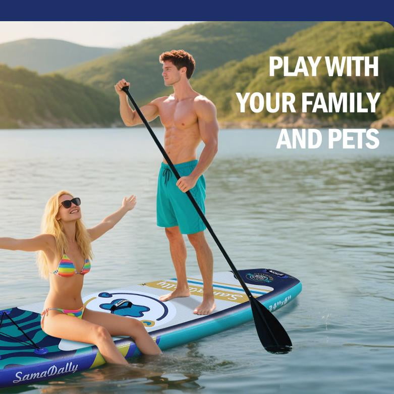SamamDally 11' Inflatable Paddle Boards for Adults, 34'' Wide All-Around SUP Boards with Premium Accessories, Adjustable Paddle, Removable Fins, Hand Pump & Waterproof Bag (Navy Blue)
