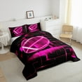 thumbnail image 3 of Erosebridal Girls Rubgy Bedding Sets Twin with Comforter,Sports Game Duvet Insert,Pink Geometric Glowing Plaid Comforter Sets Twin Size,Microfiber Bedroom Decor Reversible，2pcs, 3 of 8