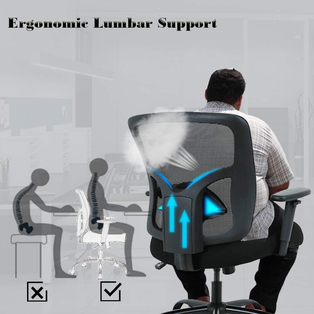 Mesh Desk Chairs Big and Tall Office Chair Ergonomic Computer Chair Heavy Duty 400 lbs Task Chair with Wheels and Adjustable Arms, Black