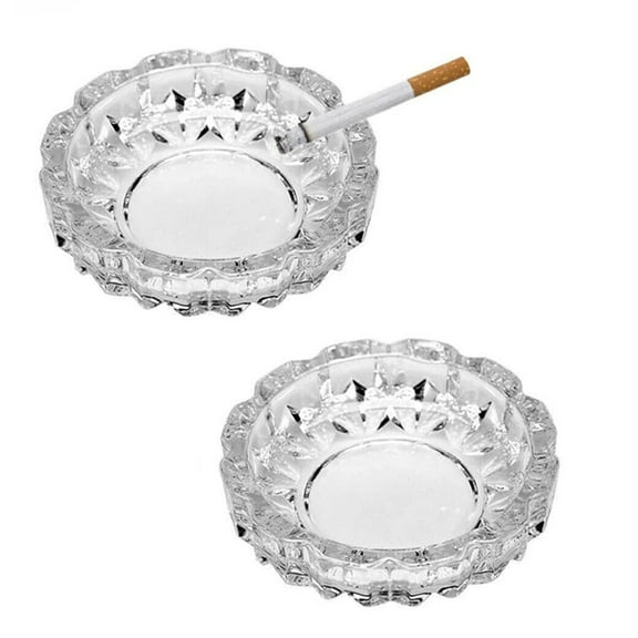 2 Pack Round Heavy Duty Small Glass Smoking Ashtray for Indoor and Outdoor, Home, Office, Tabletop Decoration (4.8" Diameter)