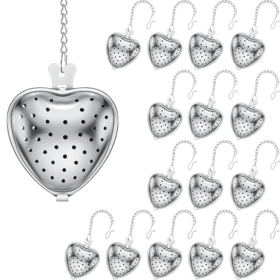 WuPing 15 Pcs Tea Ball Infusers, Stainless Steel Tea Ball for Loose Leaf Tea with Extended Chain & Hook, Strawberry-Shaped Tea Ball Strainers