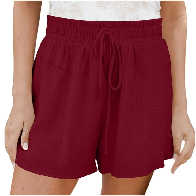 aidice Plus Size Shorts for Women Summer Casual Loose Drawstring Elastic Waisted Solid Color Shorts