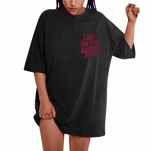 Pompotops Oversized T Shirts For Women Plus Size Slogan Graphic Drop Shoulder Short Sleeve Tops Summer Loose Pullover Tees