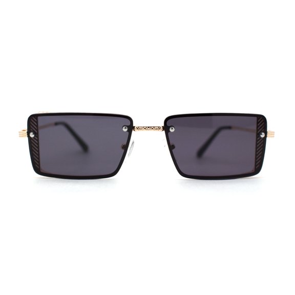 Pimp Luxury Rectangle Metal Jewel Side Visor Fashion Sunglasses Gold Black