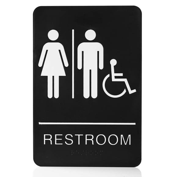 Señal de baño Bebarley ADA con braille 15 x 23 cm autoadhesiva