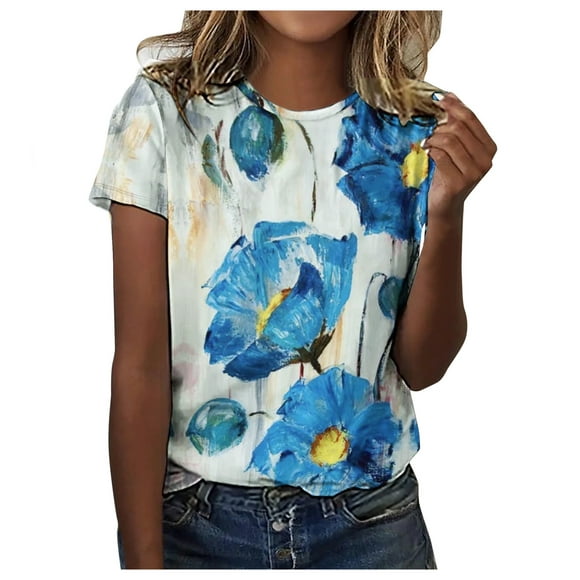 Lolmot Womens Fashion Summer Print Ordinary Womens Short Sleeve Round Neck T-shirt Top