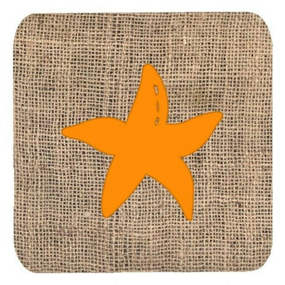 Starfish Burlap And Orange Foam Coasters - Set 4, 3.5 x 3.5 In.