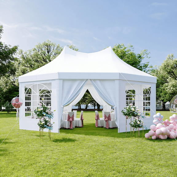 Aoxun 15x20FT Party Tent Canopy 8-Sided Hexagon Heavy Duty Waterproof Event Shelter for Outdoor Weddings, Commercial,Patio Parties & Backyard Gatherings, UV-Resistant