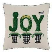 SARO  18 in. Square Natural Topiary Joy Design Throw Pillow with Poly Filling