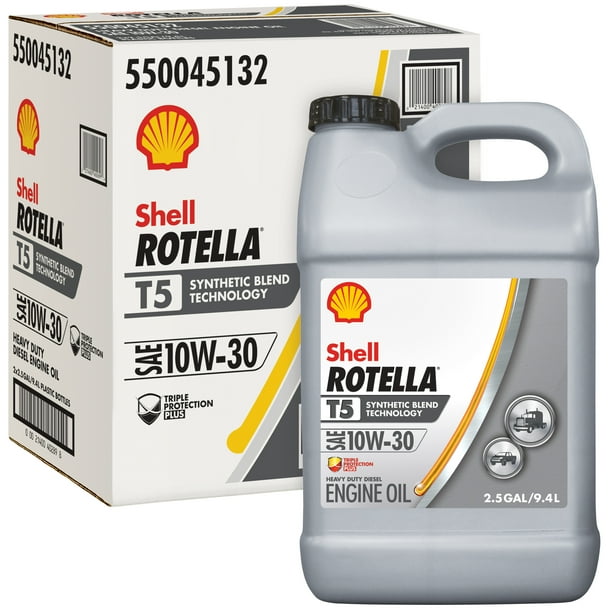 Shell Rotella T5 Synthetic Blend 10W30 Diesel Engine Oil, 2.5Gallon
