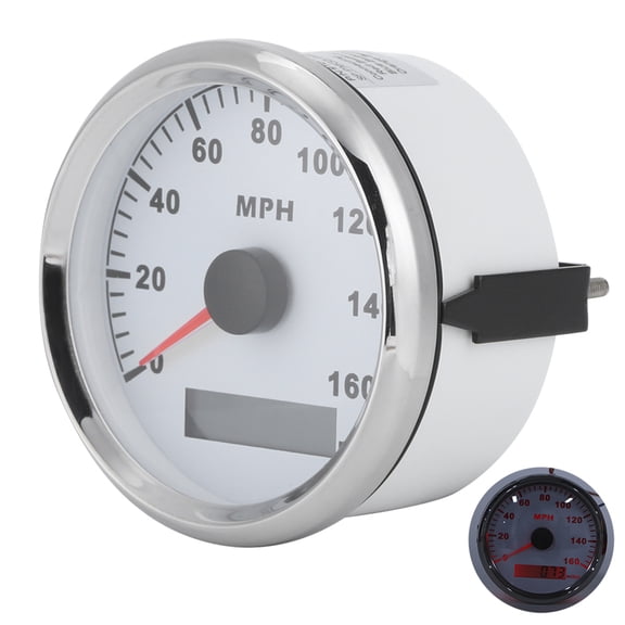 Yajisi 85mm / 3.3in Universal GPS Speedometer 0-160MPH Waterproof Digital Dash Gauge with Red Backlight for Car Truck Motorcycle ATV Boat (Silver Frame White Dial)