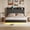 PU Black, variant on Modern Floating Platform Bed Frame - Queen Size, Upholstered PU Leather Headboard, RGB LED Lights, Storage Shelf, Charging Station, Sturdy Structure, No Box Spring Needed - PU Black, QUEEN