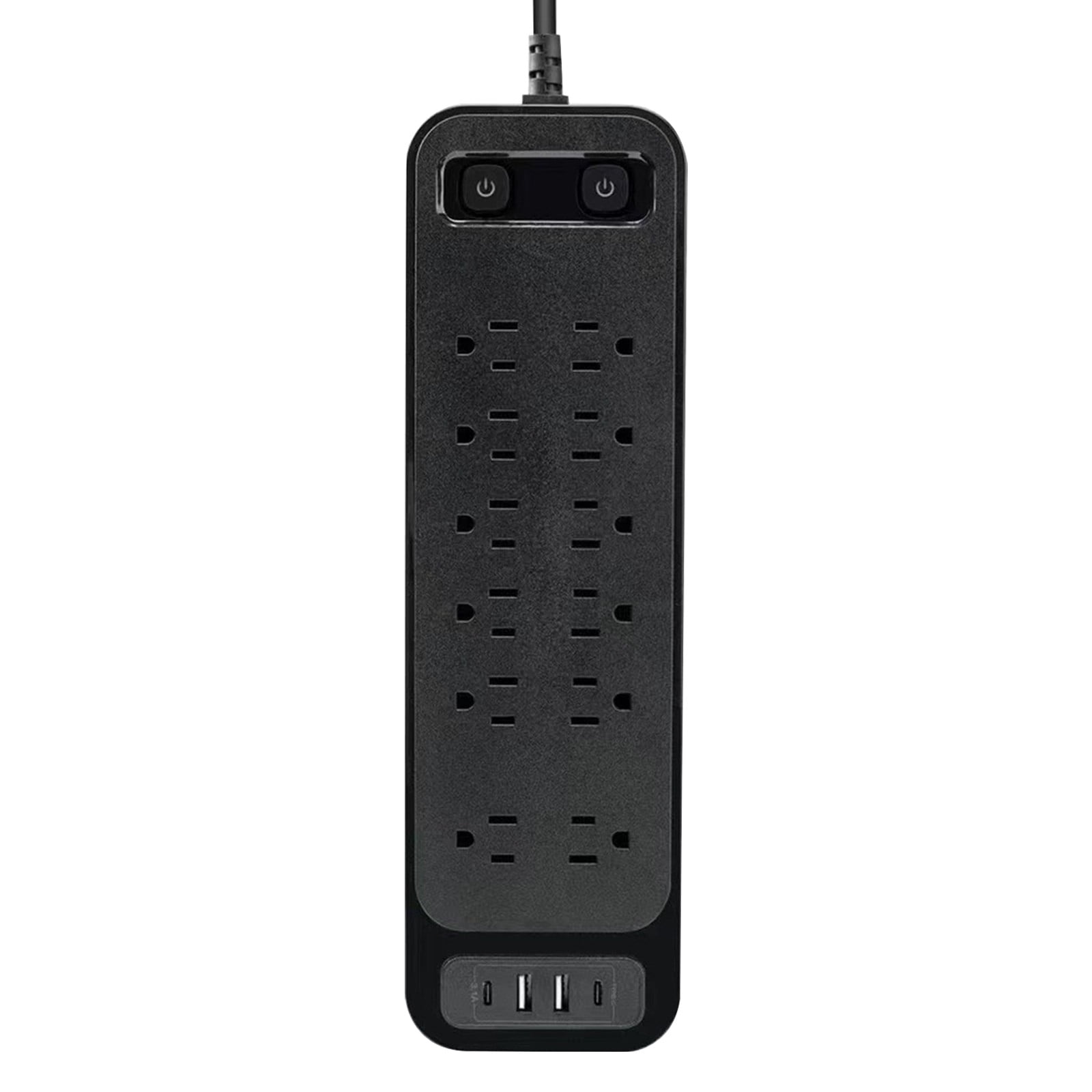 Power Strip, ZzCityTK 12 Surge Protector with USB Ports, 1250W Overload Protection Flame Retardant ABS for Home Office Gaming, Black