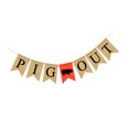 thumbnail image 2 of Banderas colgantes creativas para fiestas con temática de granja, letras "PIG OUT", banderines decorativos de arpillera con cola de golondrina., 2 of 7