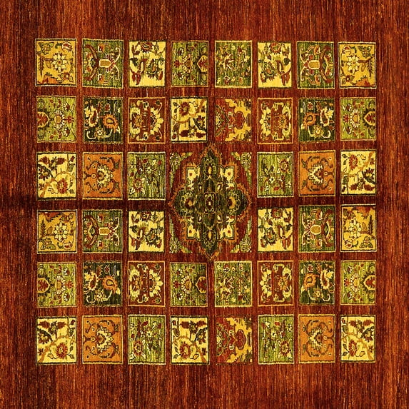 Ahgly Company Machine Washable Indoor Square Abstract Yellow Modern Area Rugs, 7' Square