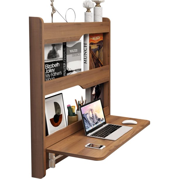 Floating Desk Wall Mounted Desk Folding Wall Desk with Storage Shelves