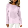 thumbnail image 2 of QASIEATN Women's Mesh Long Sleeve Tops Boat Neck See Through Lightweight Sweater Crochet Knit Tops Fall Fashion Outfits for Women, 2 of 6