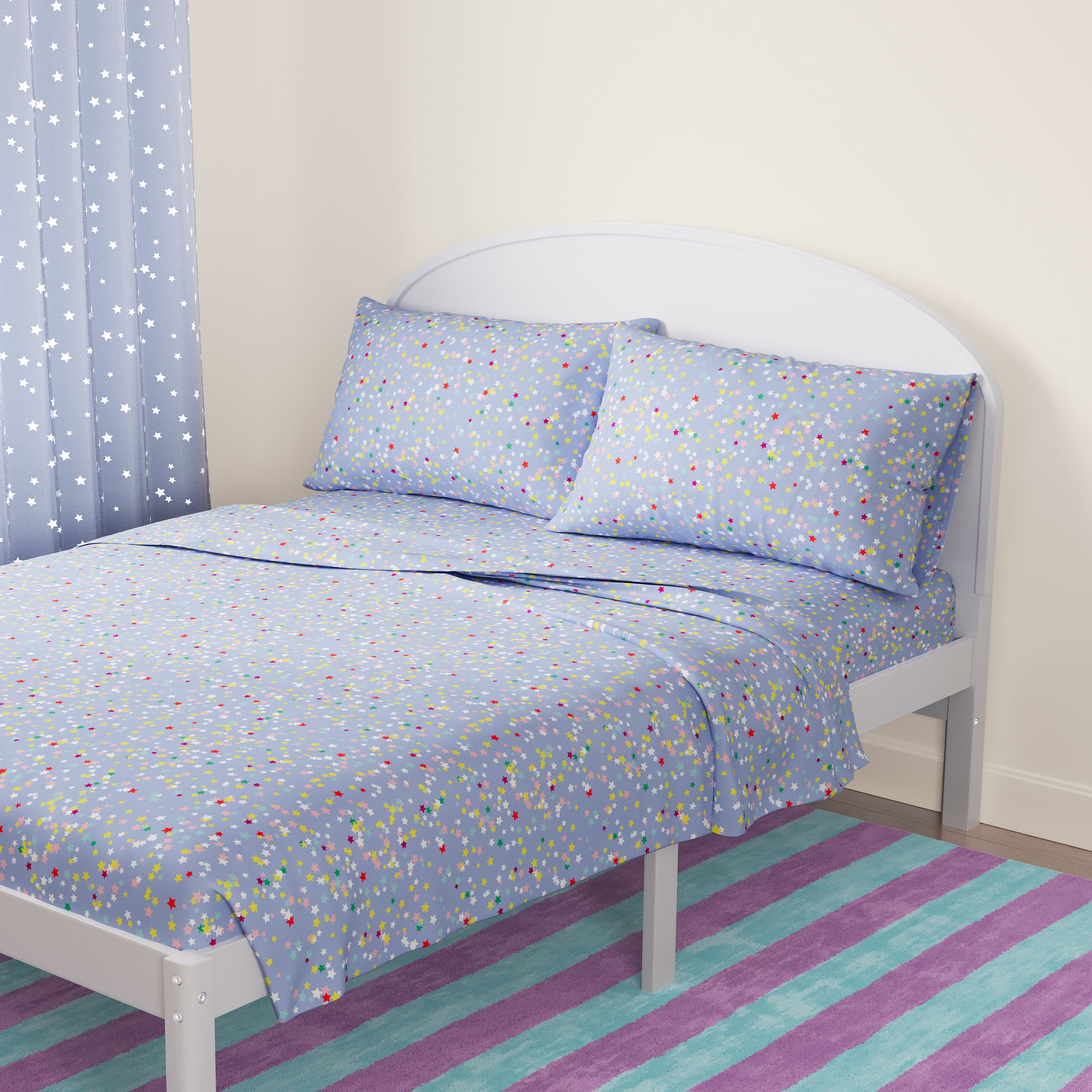 Mainstays Kids Microfiber Bed Sheet Set, Full, Stars, 4 Pieces