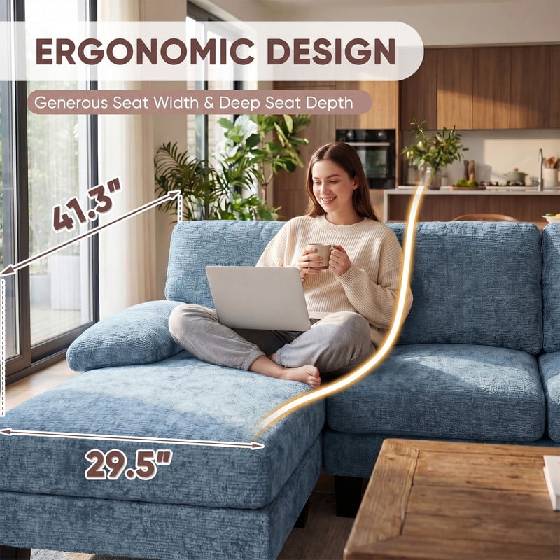 Vineego 105" Cloud U-shape Sectional Sofa Modern Modular Oversized Couches for Living Room,No Assembly Required,Blue