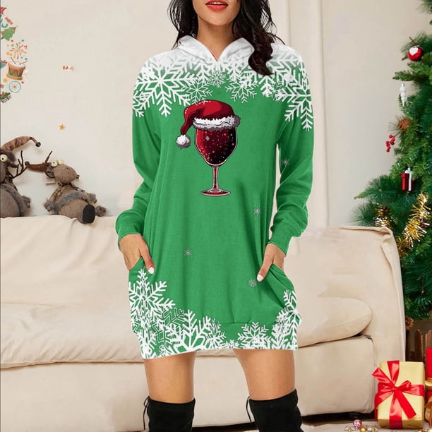 WILLBEST Faldas Para Mujer Sudadera Larga Con Estampado Navideño Para Mujer Top Festivo Informal Y Cómodo 2025 Elegante Y Acogedor Para La Temporada De Invierno
