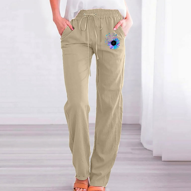 KIHOUT Pants For Women Deals Printing Elastic Loose Pants Straight Wide Leg Trousers  Pants 