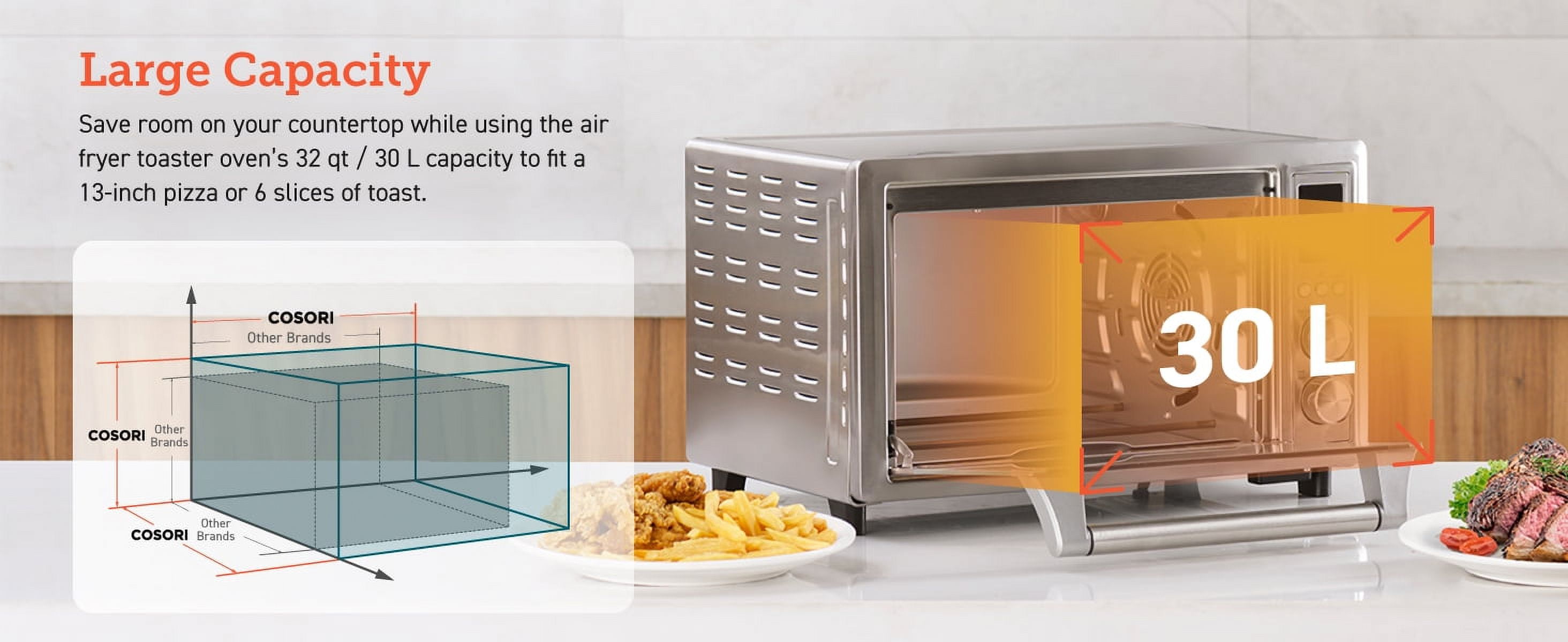 COSORI 32Qt / 30L Smart Air Fryer Toaster Oven, XL Large Capacity, 11 Presets, Rotisserie, Dehydrator, Works with Alexa, Sliver, Bonus Wire Rack