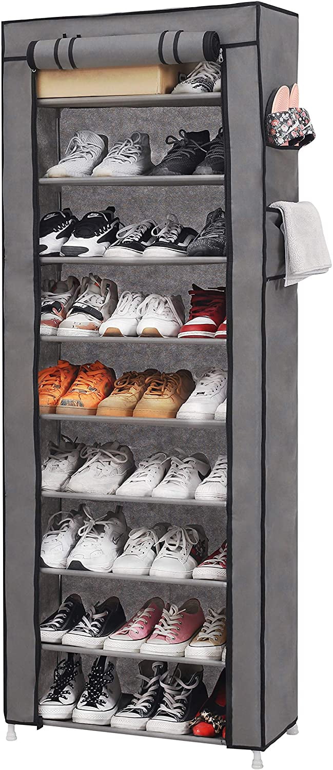 stackable shoe racks at walmart on Pengke 10 Tiers Shoe Rack With Dustproof Cover Closet Shoe Storage Cabinet Organizer Grey Walmart Com Walmart Com