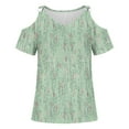 thumbnail image 3 of ALLLIST V-Neck Summer Tops for Women 2024 Short Sleeve Green Graphic T-Shirts Casual Cold Shoulder Spring Blouses, 3 of 4