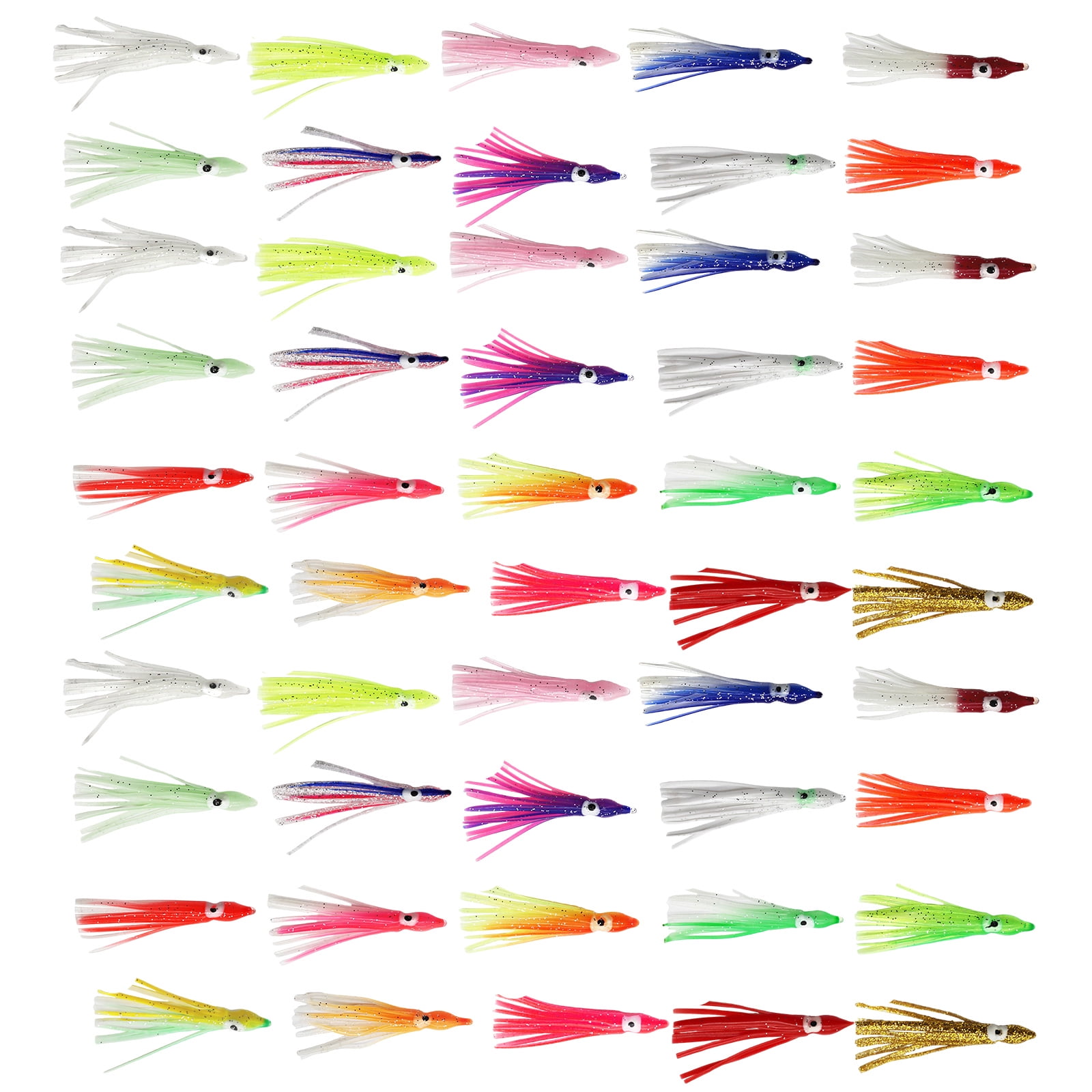 50Pcs Baits Soft Fishing Lures Squid Skirts 5-12cm Artificial Baits Glow Trolling Skirt Lures Saltwater Fishing Baits