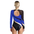 thumbnail image 2 of TiaoBug Womens Gymnastics Leotard Metallic Color Block Rhinestones Athletics Ballet Dance Bodysuit Top Royal Blue XXL, 2 of 6