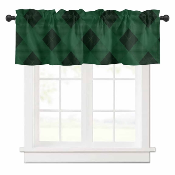 Christmas Green Valances for Windows Plaid Rod Pocket Curtain Valance Window Treatment Short Curtains for Kitchen Living Room, 54"x18"