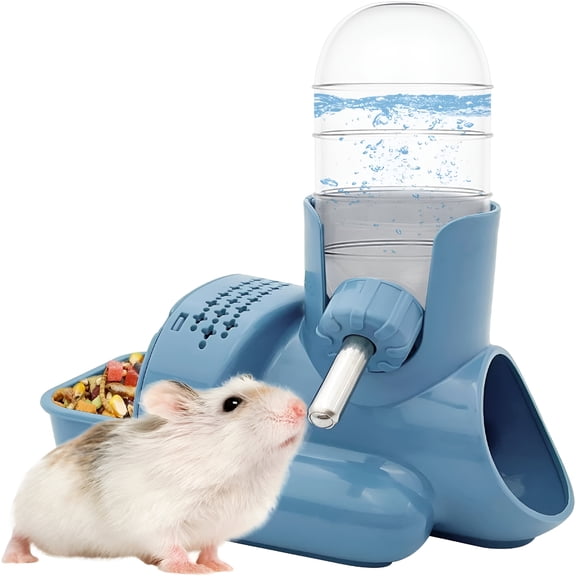 ACDANC 3 in 1 Hamster Water Bottle No Drip Small Animal Water Bottle Automatic Bottle Dispenser with Food Container Base Hut And Hideout Base 4Oz/120Ml, Leakproof, Bpa Free