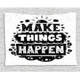 thumbnail image 1 of Inspirational Tapestry, Hipster Style Typography Make Things Happen Phrase with Doodle Motifs, Wall Hanging for Bedroom Living Room Dorm Decor, 80W X 60L Inches, Black and White, by Ambesonne, 1 of 2