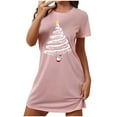 thumbnail image 5 of Chemises de Nuit Grande Taille pour Femmes, Noël, Manches Courtes, Robe de Nuit, Col Rond, Rose, TG, 5 of 5