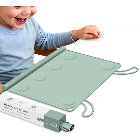 Silicone Placemat for Toddler Eating: Wipe Clean & Roll Up in The Diaper Bag - Table Mat for Restaurant/Travel/On-The-Go