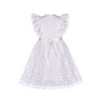 thumbnail image 2 of Girls Dress Off White Lace Stand-up Collar Ruffle Flare Sleeve Pompom 4 Years, 2 of 6