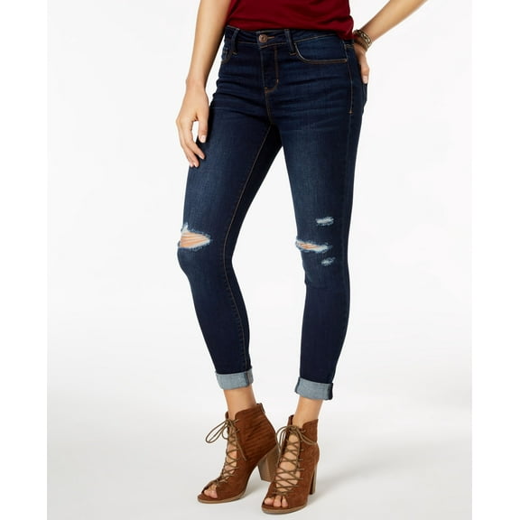 American Rag Juniors Ripped Cuffed Skinny Jeans Dark Denim 11