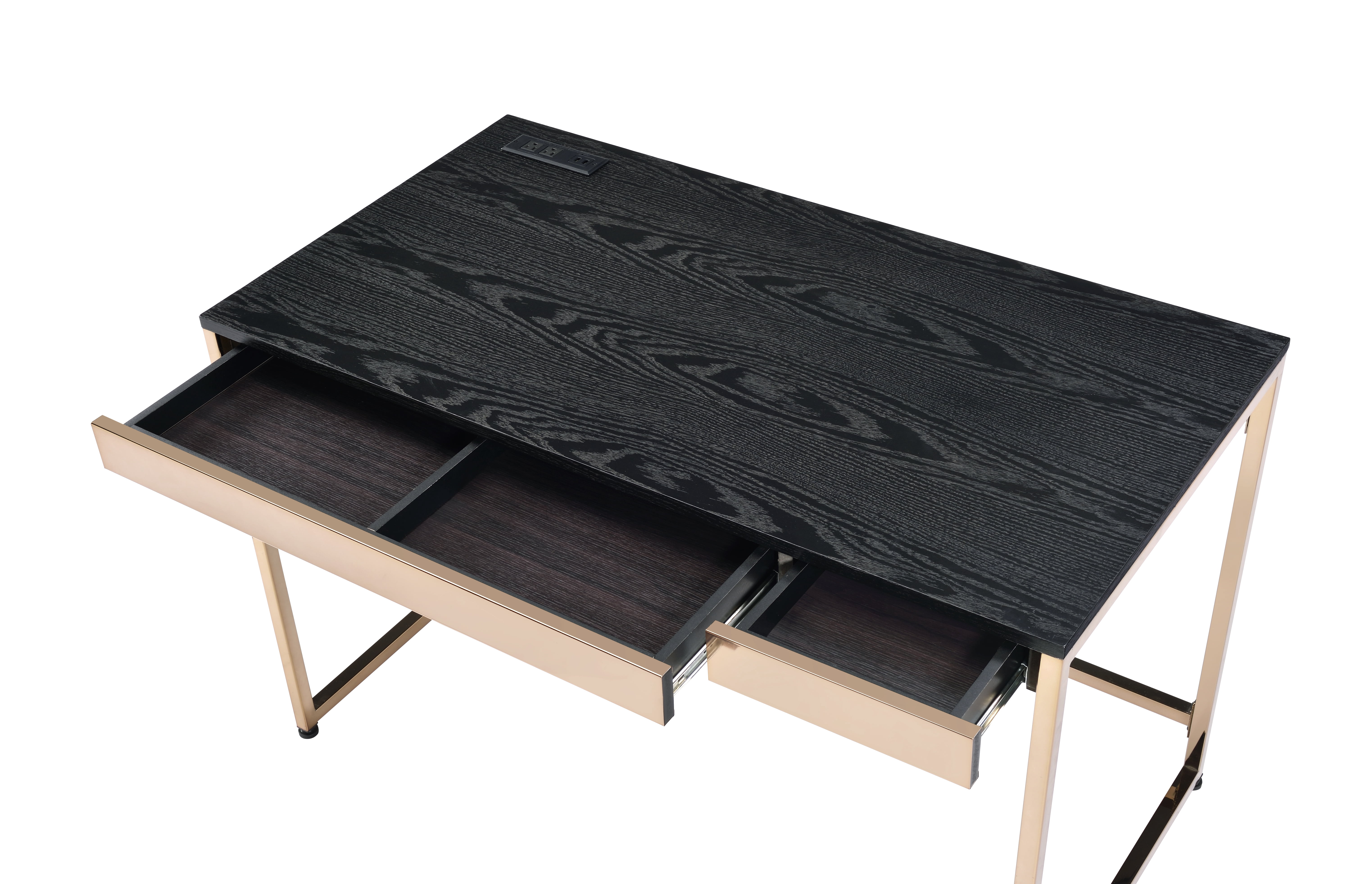 Furniture of America Writing Desk with USB Outlet, Black and Copper