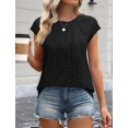 thumbnail image 4 of T-Shirts d'Été Plissés Décontractés pour Femmes Manches Courtes Noires P, 4 of 9