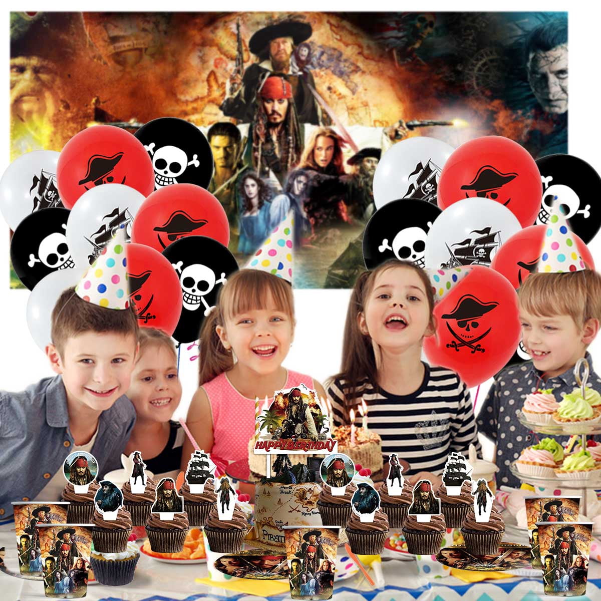 Guoguonb Set di 7 decorazioni per torta pirata, decorazione per torta pirata, decorazione per cupcake, per ragazze, ragazzi, bambini, Halloween, feste, muffin