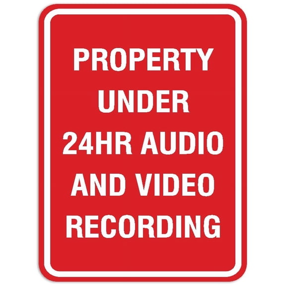 Signs ByLITA Portrait Round Property Under 24hr Audio and Video Recording Sign - Laser-Engraved Lettering | Durable ABS Plastic | Vibrant Colors | Powerful Foam Tape (Red) - Large