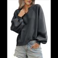 thumbnail image 3 of Sudadera Holgada Informal de Otoño para Mujer, con Cuello en V, Larga y Encaje, Estilo Farol, Estilo Corto Gris XXL, 3 of 6