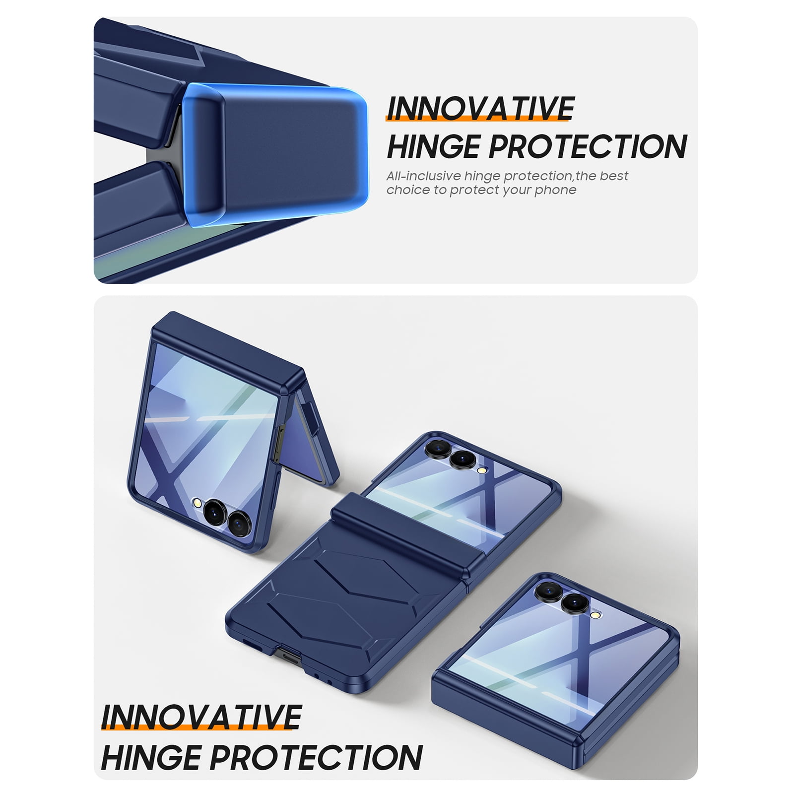 Oupeigar for Samsung Galaxy Z Flip 7 Armor Phone Case,With Hinge Protection,Screen Protector Shockproof Rugged Phone Cover Wireless Charging-Blue