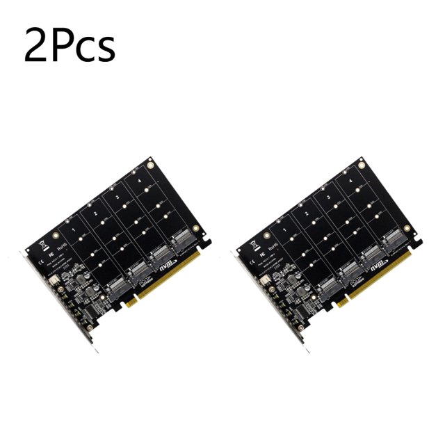 4 Port M.2 NVME SSD To PCIE X16 Adapter Converter Card Support 2230/2242/2260/2280 Host Controller Expansion Card LED Indicator 2 Pcs