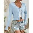 thumbnail image 2 of Women's Tie Front Long Sleeve Rib Knit Shrug Sweaters Cardigan Crop Top, 2 of 5