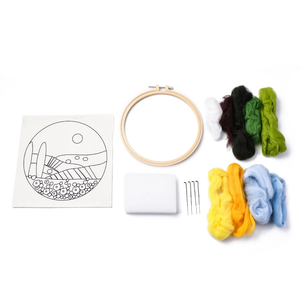 4 Sets Needle Felt Starter Set Meadow Felt Painting Kit for Beginners Wool Felting Supplies with Picture Frame Felting Needles Foam Pad Felts Cloth