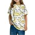thumbnail image 2 of Frnrwgo Girls Dinosaur T-shirts Short Sleeve T Shirts Kids Summer Tops Crewneck Basic Graphic Tees 3T-14, Yellow, 2 of 6