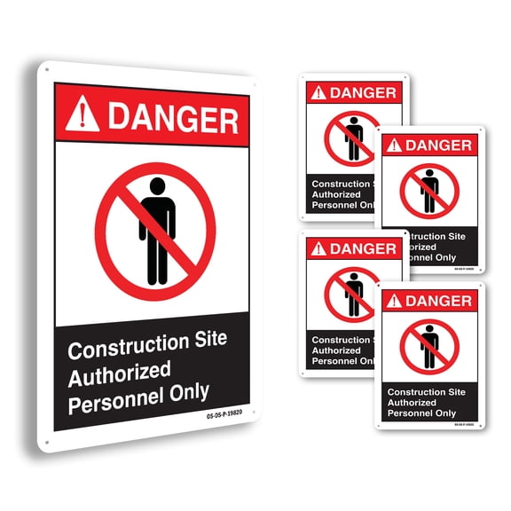 Construction Site Authorized Personnel Only ANSI Danger Rigid Plastic Sign 24 Inch x 18 Inch - 5 Pack