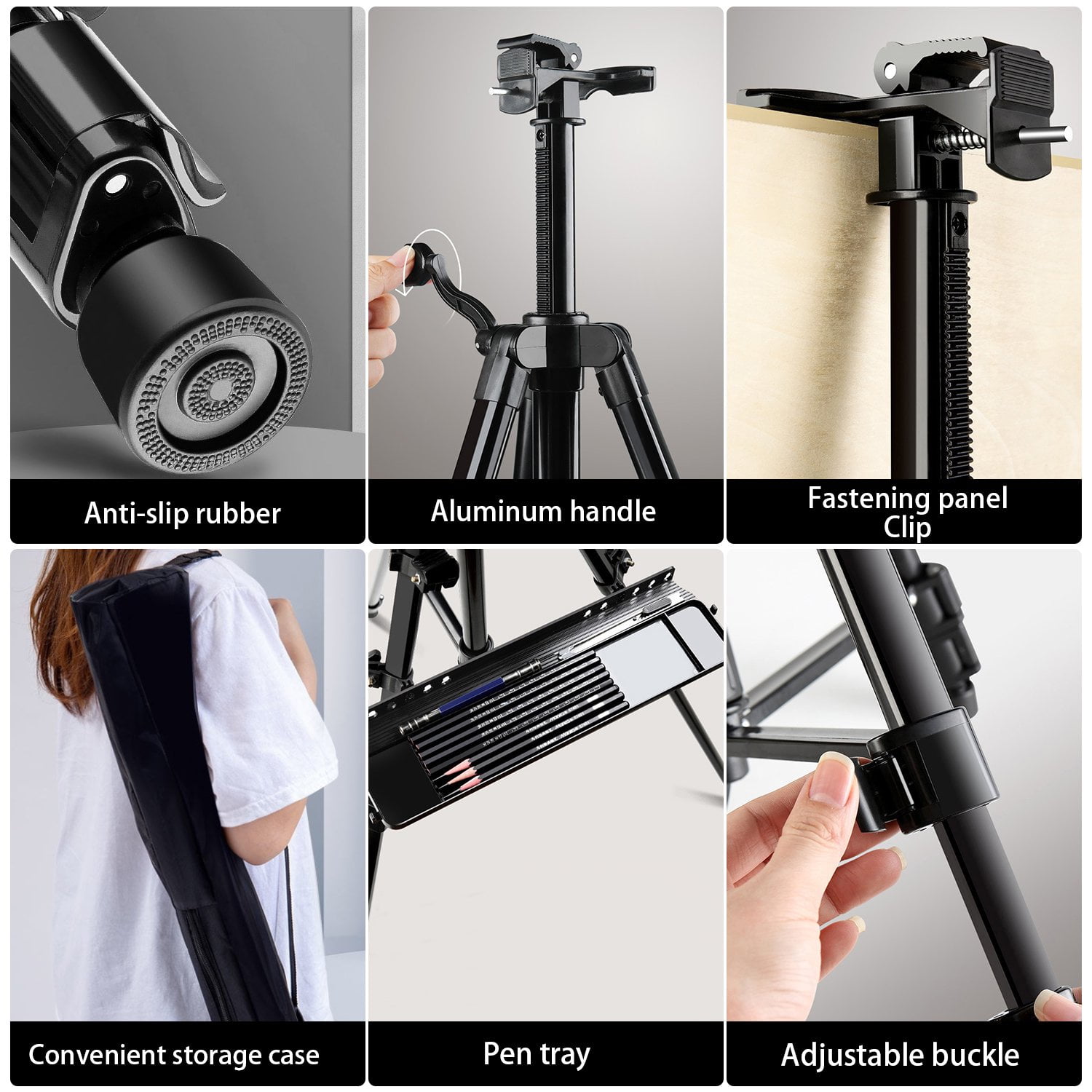 ADHINO 21.6"-63" Art Easel Stand, Magnesium Iron Tripod with Portable Bag, Ideal for Kids and Adults, Spirit Level Included